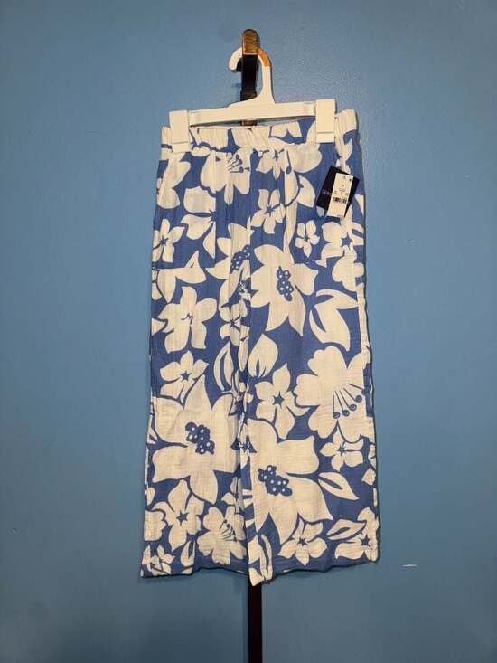 Grayson Threads Pants - Grayson Threads Blue Floral Gauze Wide Leg Crop Pants Size S